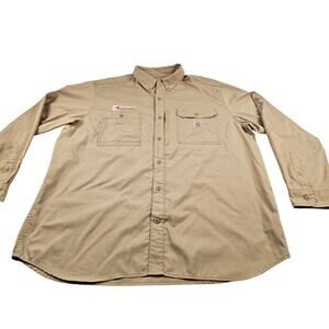 Carhartt Force Mens 2XL Relaxed Long Sleeve Button Up Vented Shirt Pockets Khaki